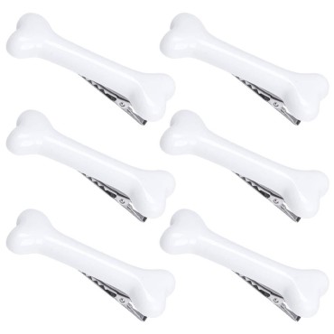 Nifocc Dog Bone Hair Clips Artificial Dog Bone Hairpins Hair Styling Tools for Kids Girls Ladies - White 6 Pcs
