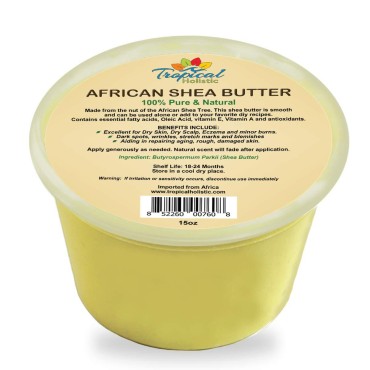 Tropical Holistic African Raw Unrefined Yellow Shea Butter 15 oz,100% Pure Creamy Natural Butter for Hair, Skin, Face, Body and DIY recipes