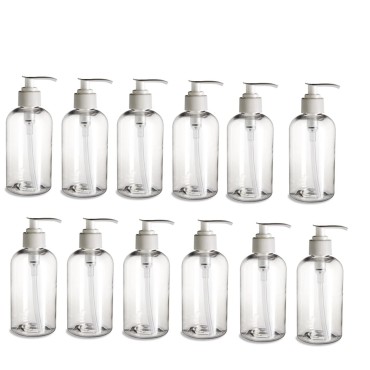 12 Pack- 8 oz- Clear Boston Plastic Bottles- White...