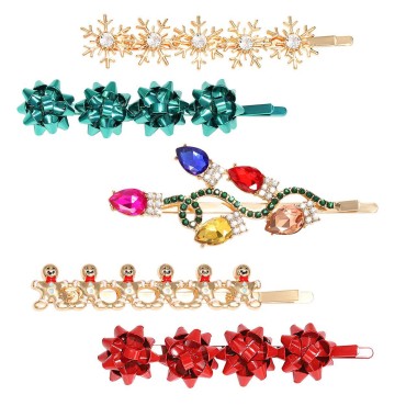 5PCS Christmas Hair Clips for Women Xmas Gift Bow Hair Clip Holiday Snowflake Snowman Hairpins Festive Hair Barrettes Costume Hair Accessory Gifts (Style A)