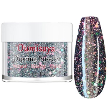 Salon Quality Chameleon Sparkle Glitter Black Nail Dip Powder Colors 1OZ Color Shift from Black Green to Purple Red | Thin & Light Weight | Easy to use for beginners