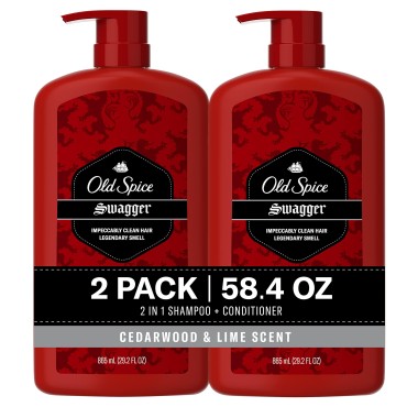 Old Spice Swagger 2-in-1 Shampoo and Conditioner for Men, Get Up To 80% Fuller-Looking Hair, 29.2 Fl Oz Each, Twin Pack