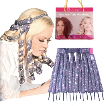 Octocurl Soft Hair Curlers (Cotton Poplin) - Pillow Soft Heatless Curls with Curling Headband - Hair Rollers Curling Set - Soft Sleep Curlers Overnight Curls (Medium Length - Lilac Nights)