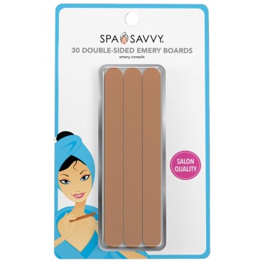 Spa Savvy Nail File Set, 30 Count, Double Sided 4.5 Inch Emery Board Nail Files for Natural Nails Care, Pedicure and Manicure Tools