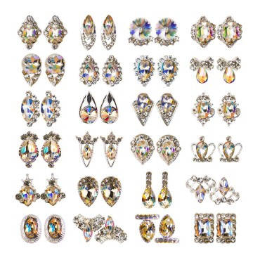 48pcs Nail Crystal AB Rhinestones, Nail Diamonds Glass Metal Gems Jewels Stones for 3D Nails Art Decoration(24 Styles)