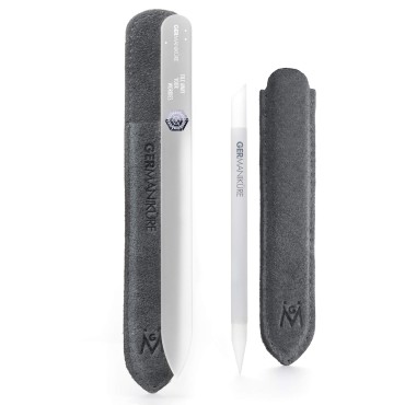 GERMANIKURE Crystal Glass Cuticle Stick & FILE AWAY YOUR WORRIES Nail File Set in Suede Leather Case - Handmade in Czech Republic - Professional Manicure Supplies - Cuticle Pusher, Callous Remover