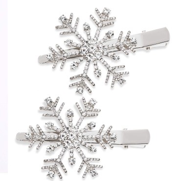 HZEYN Christmas Snowflake Hair Clips Winter Holiday Jewlry Big Crystal Snowflake Hairpin Barrette Wedding Bridal Hair Accessories (Silver)