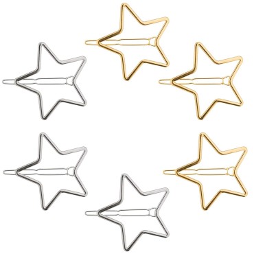 PAGOW 6PCS Star Hair Clips Hollow Metal Snap Barrettes Silver Gold Geometric Elegant Hair Pins Prom Enagement Wedding Styling Accessories for Women Girls