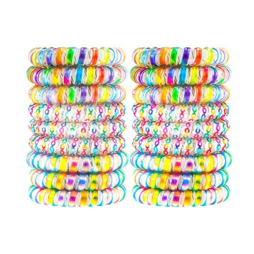 79STYLE 15pcs Spiral Hair Ties Traceless Coil Hair Ties Rainbow Plastic Phone Cord Ponytail Holders For Girls Toddlers And Women Thick Thin Curly (3 Candy Colors -Large Size)