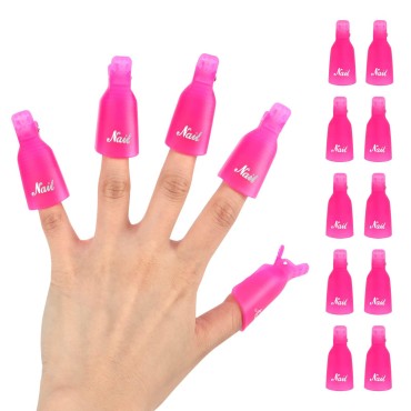 (10 Pcs Pink) Plastic Acrylic Nail Art Soak Off Ca...