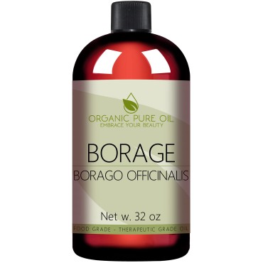OPO Borage Seed Oil - 32 oz - 100% Pure Unrefined Non GMO, High GLA, Bulk Natural Carrier Oil Moisturizer for Skin Hair Nails Body Soaps DIY & More - Liquid Borago Virgin Vegan Premium Grade A
