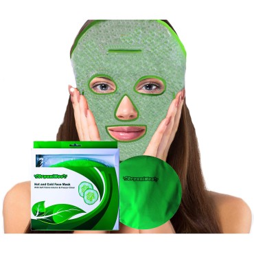 Hot & Cold Therapy Face Ice Mask from OrganiWoo with Freezer Bag, Therapeutic Heat or Cooling Compress, Flexible Beads, Full Face Cover for Migraines, Puffy Eyes, Bruising, Hangover