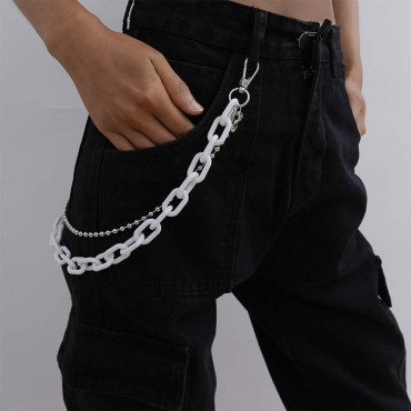 Aimimier Punk Chunky Layered Waist Chian Cuban Link Chain Body Chain Hiphop Trousers Jewelry for Women Teens Men (White)