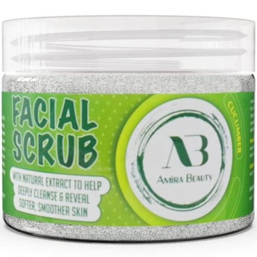 Amira Beauty Cucumber Facial Scrub - Gently Exfoliates, Cleanses, Removes Dead Skin, Blackheads, Pores and Acne - Moisturizes, Brightens, and Softens - For all Skin Types, 12 OZ