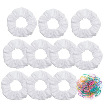 10 Pack White Cotton Scrunchies for Tie Dye Hair Elastic Hair Ties Pony Tail Holder for Party