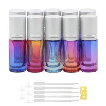 Newzoll 10Pcs Essential Oil Roller Bottles Set, 5ml Roller Bottles with 5ml Droppers, Funnels & Opener, Glass Roll-on Bottles for Perfumes Aromatherapy Oils Liquid