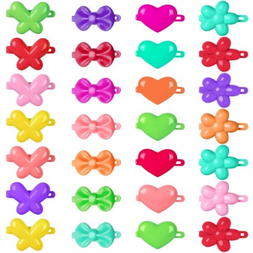 OIIKI 50 PCS Girls Plastic Hair Barrettes, Vintage 80s 90s Self Hinge Hair Clips Pins for Girls Kids Hair Accessories Decoration, Cute Cartoon Hairpins in Bow Butterfly Heart Flower -Mix Color