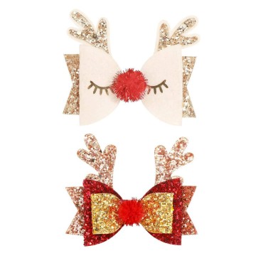 Bow Hair Clips Antler Girls Hairpins Glitter Hair Barrettes Holiday Cute Hair Accessories Best Gift for Kids