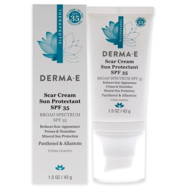 DERMA E Scar Cream Sun Protectant SPF 35 - Advanced Scar Lotion with UVA/UVB Mineral Sunscreen for Scars, Burns, Cuts and Acne Scars - Natural Scar Treatment for Face, 1.5 Oz