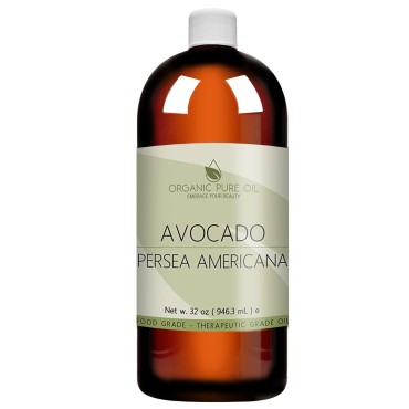 Avocado Oil - 100% Pure, Unrefined, Partially Filtered, Non-GMO, Vegan, Fair Trade, Cold Pressed Peel, Bulk Carrier - 32 oz - for Skin, Hair, Nails, Body & More! Hydrating, Nourishing, Moisturizing