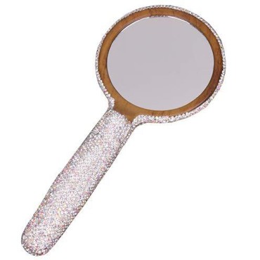 Bestbling Bling Decorative Small Handheld Compact Mirror, Makeup Hand Mirrors with Handle for Face Makeup Portable Travel Personal Cosmetic Mirror (Silver)
