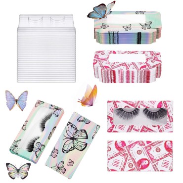 Vankcp 100 pieces Empty False Eyelash Box set, Butterfly Print Lash Case Holder, 50 Eyelash Packaging Box with 50 Eyelash Tray, Colorful Eyelash Storage Cardboard Box for Women Girls Daily Use