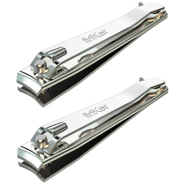 firiKer 2PCS Stainless Steel Nail Clippers,Professional Fingernail Clipper and Toenail Clipper, Wide Easy Press Lever Nail Cutter with Swing Out Nail Cleaner/File for Men and Women