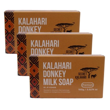 Secret Kalahari Kalahari Donkey Milk Soap Donkey Milk (45%) + Organic Shea Butter + Essential Oils | Moisturizing, Nourishing, Hydrating | All Natural African Bar Soap -100g | 3-Pack