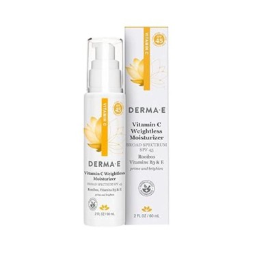 DERMA E Vitamin C Weightless Moisturizer SPF 45 - Skin Brightening Face Cream with Mineral UVA/UVB Sunscreen - Hydrating Facial Moisturizer for Lines, Wrinkles and Uneven Tone, 2 Fl Oz
