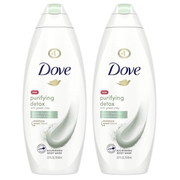 Dove Nourishing Body Wash - Purifying Detox - With Green Clay - Net Wt. 22 FL OZ (650 mL) Per Bottle - Pack of 2 Bottles