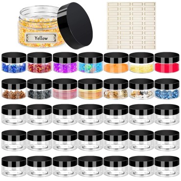 2oz Plastic Jars with Lids 36PCS Small Cosmetic Slime Containers Clear Travel Round Jars Empty Sample Containers Leak Proof Pot Jars with Black Lids for Lotion and Cream Acrylic Powder Lip Scrubs