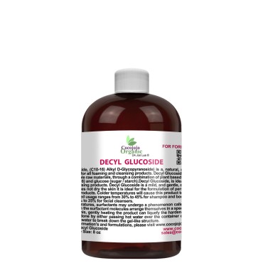 Decyl Glucoside Natural Surfactant - 8 oz - Natural, Plant Derived, Non-GMO, Biodegradable - For Formulations and DIY Skin Care - For Shower Gels, Foaming, Body Soap, Shampoos, Face Cleansers