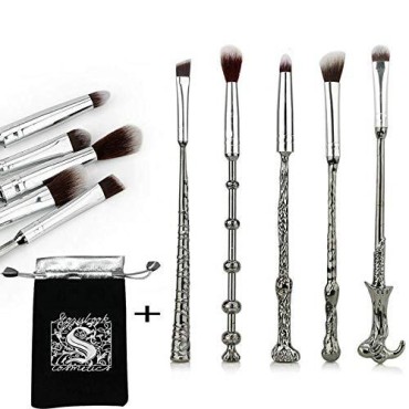 5 Piece Makeup Brushes ,For Harry Potter Fans Metal Wizard Wand Set Kit with Gift Bag, Perfect for Eyeshadow Palette, Foundation, Eyebrows and Powder use?Black?