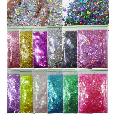 12 Colors Hexagon Chunky Glitter Crafts Sequins Ho...