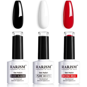 RARJSM Black White Gel Nail Polish Red Nail Polish Set Soak Off Gel Polish 3PCS 7.5ML UV LED Curing Required Nail Polish Nail Art French Manicure DIY at Home