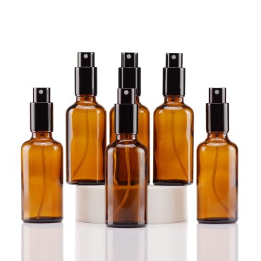 Yizhao Amber Glass Spray Bottles 2oz, with Small Fine Mist Spray, Metal Cap, Refillable for Essential Oil,Travel,Cleaning,Perfume,Aromatherapy,Makeup - 6 Pcs