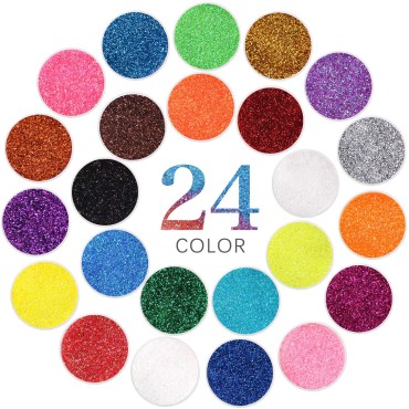 Extra Fine Glitter Powder for Craft, 24 Colors Hol...
