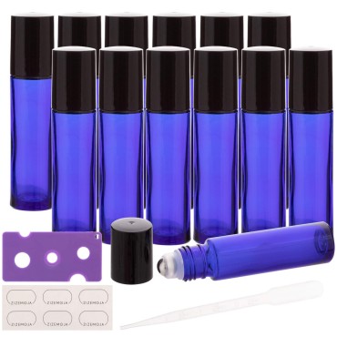 12 Pack 10ml Essential Oil Roller Bottles, with St...