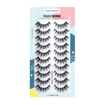 3D False Eyelashes Natural Spiky Manga Lashes Cat-Eye Fluffy Wispy Soft Faux Mink Lashes 10 Pairs-Happy Heartbeat(H2)