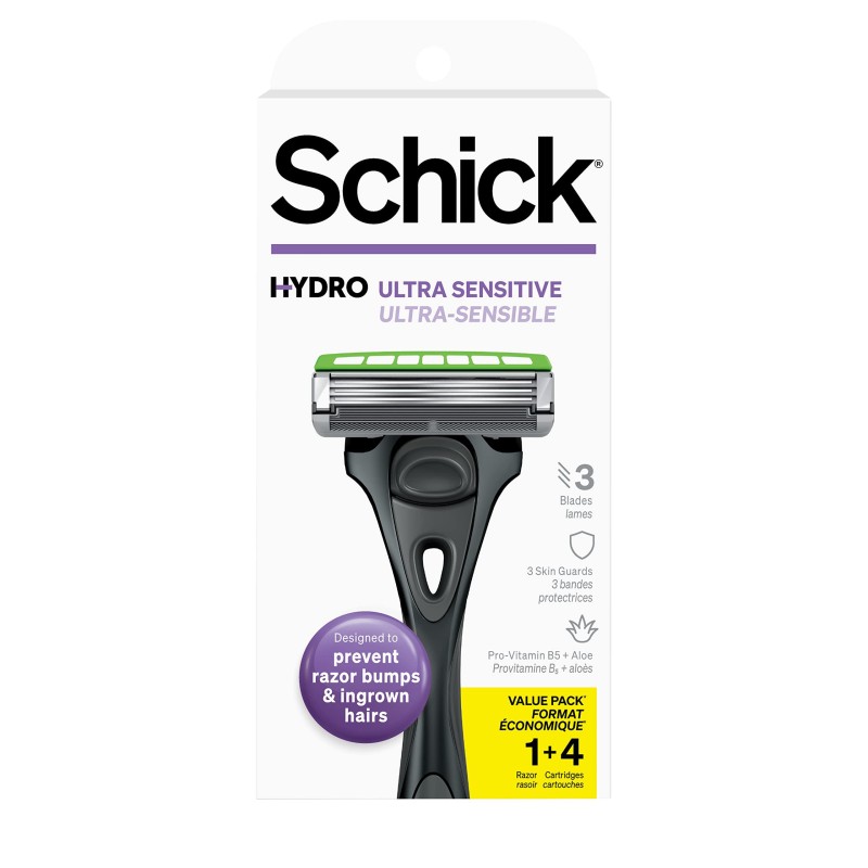 Schick Hydro Slim Head Sensitive Razor for Men - Razor for Men Sensitive Skin, Thin Razor with 4 Razor Blades