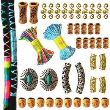42PCS Dreadlocks Beads Norse Viking Hair Tube Beads Turquoise Braids Rings Rainbow Hair String Spiral Coil Locs Jewelry Twists Beard Accessories,Gold Silver