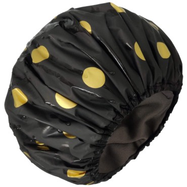Double Layer Satin Lined Shower Cap for Women Hair Satin Bonnet Shower Cap for Men Waterproof Extra Large Double Layer Reusable for Curly Hair Dreadlocks Braids Available Men & Women Golden Dot Design
