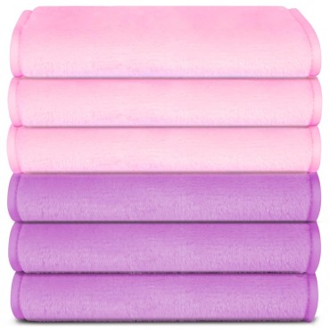 Makeup Remove Face Towels, Reusable Makeup Remover Cloths (6 packs), Makeup Remover Towel Reusable Microfiber Cleansing Towel 12 inch X 6 inch - Pink Purple