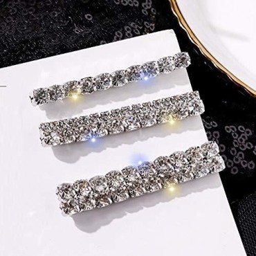 Tzoxal Luxury Hair Clips for Women, Bling Rhinestones Prom Bobby Pins Barrettes, White Sparkly Hairgrip Hair Headwear Accessories for Party Wedding Daily(3PCS)
