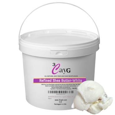 3CayG 5lb Pail White Refined Shea Butter Deoderized Skin and Hair Body Butter Use for Soapmaking and Whipped Body Butter