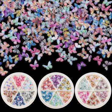 PAGOW 90pcs 3D Acrylic Butterfly Charms for Nails, 18 Colors Butterfly Nail Glitter Sets, Novel Design Acrylic Butterfly Nail Charms for Nail Art Decoration & DIY Crafting Design
