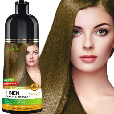 Herbishh Hair Color Shampoo for Gray Hair - Magic Hair Dye Shampoo - Colors Hair in Minutes-Long Lasting-500 Ml-3-In-1 Hair Color-Ammonia-Free | Herbishh (Linen)