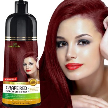 Herbishh Hair Color Shampoo for Gray Hair - Magic Hair Dye Shampoo - Colors Hair in Minutes-Long Lasting-500 Ml-3-In-1 Hair Color-Ammonia-Free | Herbishh (Grape Red)