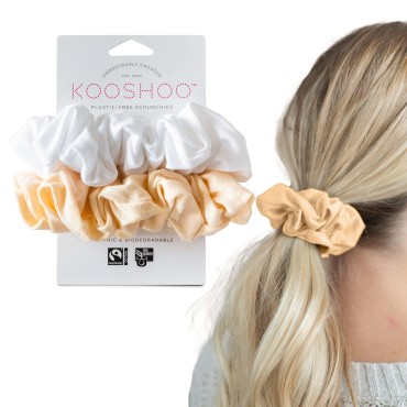 KOOSHOO Scrunchies - Organic Cotton Scrunchie Set Made from Plants - Washable, Durable, No-Damage Accessories for All Hair Types - Fair Trade, Ethically Made, Vegan - 2ct