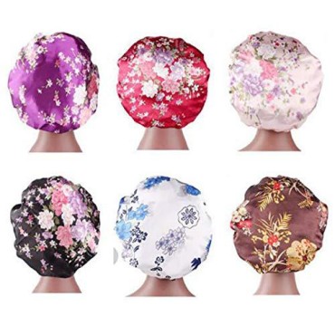 6 Pieces Large Printed Satin Bonnet Sleeping Caps ...